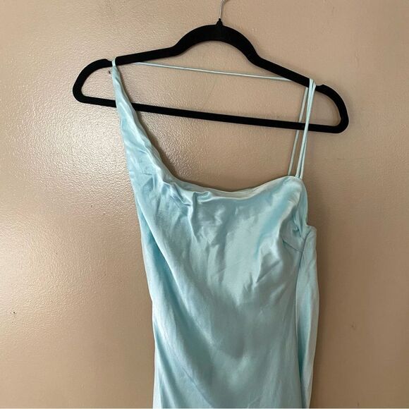 Bardot Astrid Midi Slip Dress in Mint blue satin Revolve New L - Picture 8 of 12